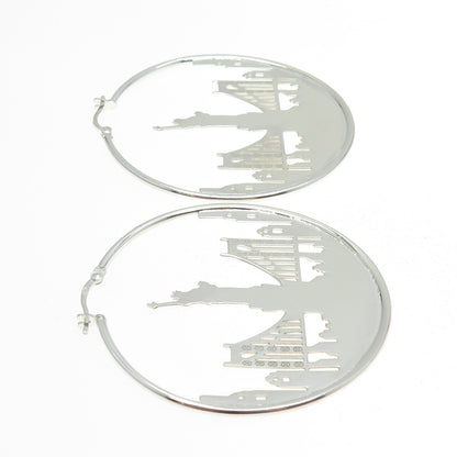 925 Sterling Silver Statue of Liberty NYC Skyline Hoop Earrings