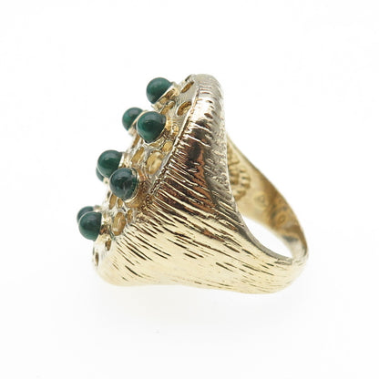 925 Sterling Silver Gold Plated Vintage Real Malachite Modernist Ring Size 10.25