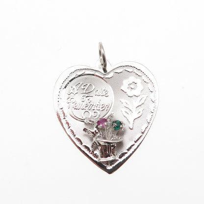925 Sterling Silver Vintage Rhinestone A Date to Remember Heart Pendant