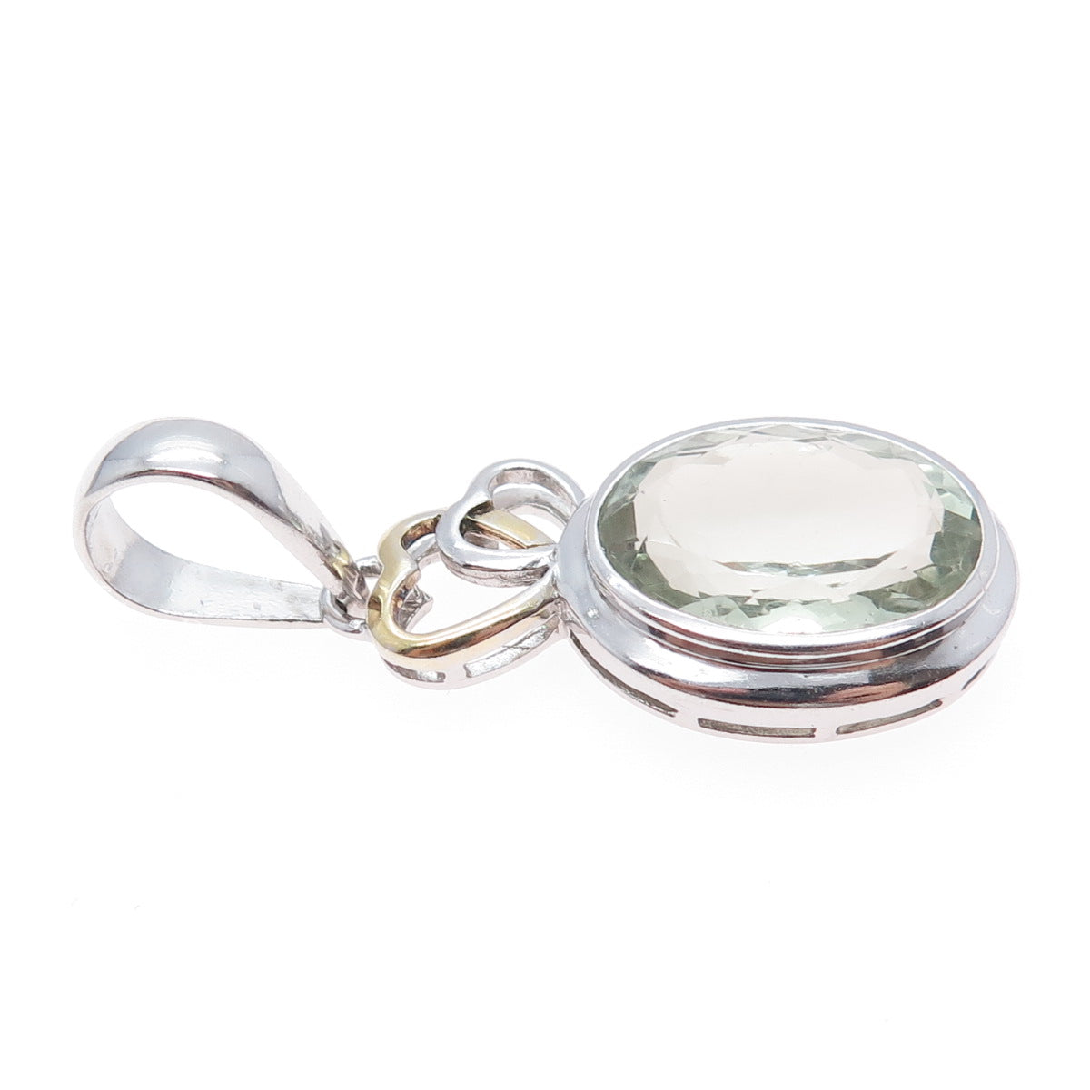 925 Sterling Silver Vintage Real Green Amethyst Couple Heart Charm Pendant