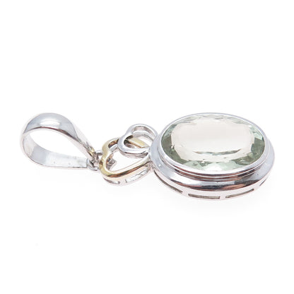 925 Sterling Silver Vintage Real Green Amethyst Couple Heart Charm Pendant