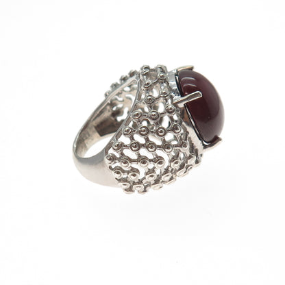 925 Sterling Silver Vintage Real Carnelian Modernist Beaded Mesh Ring Size 5.25