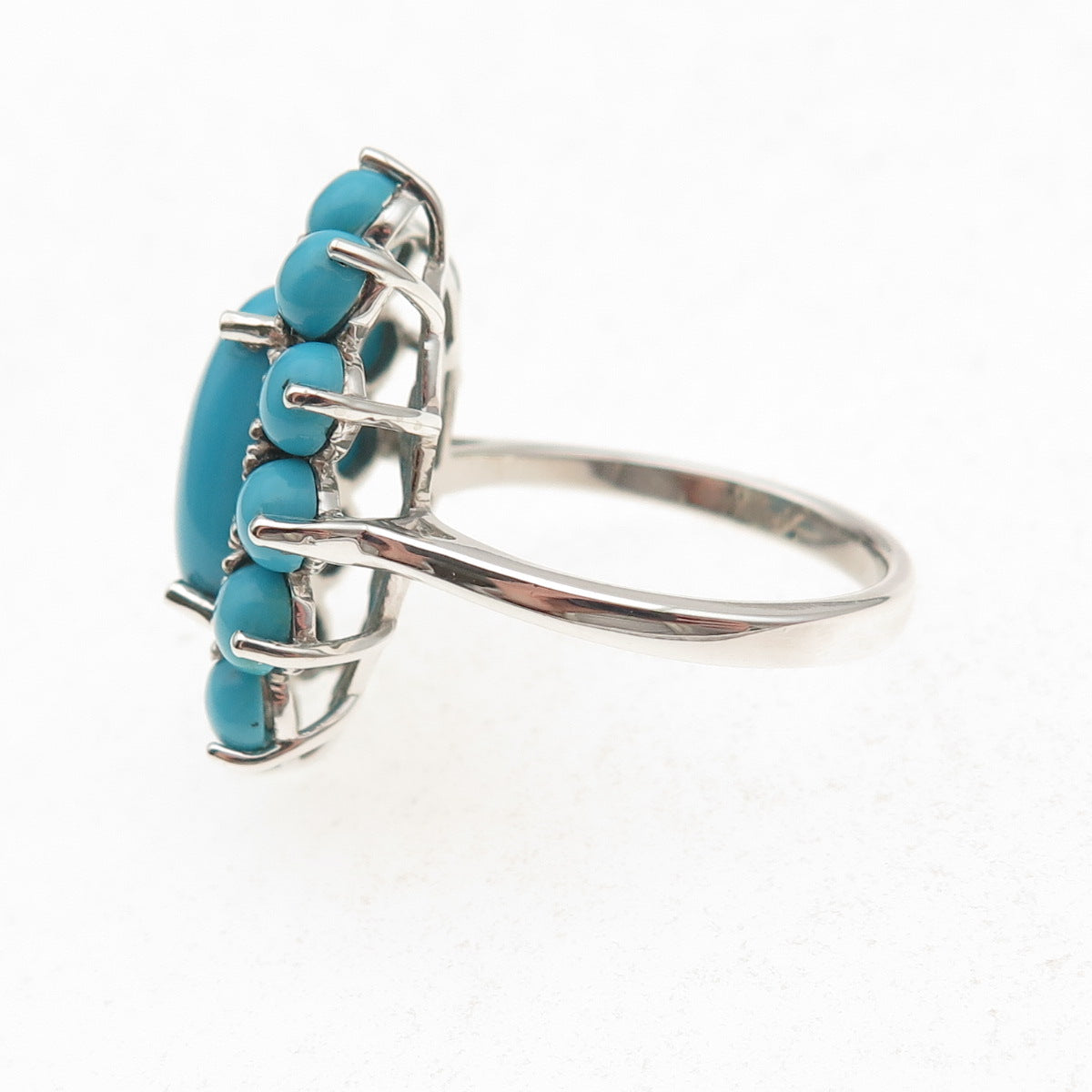 D'Joy 925 Sterling Silver Real Sleeping Beauty Turquoise Floral Ring Size 8