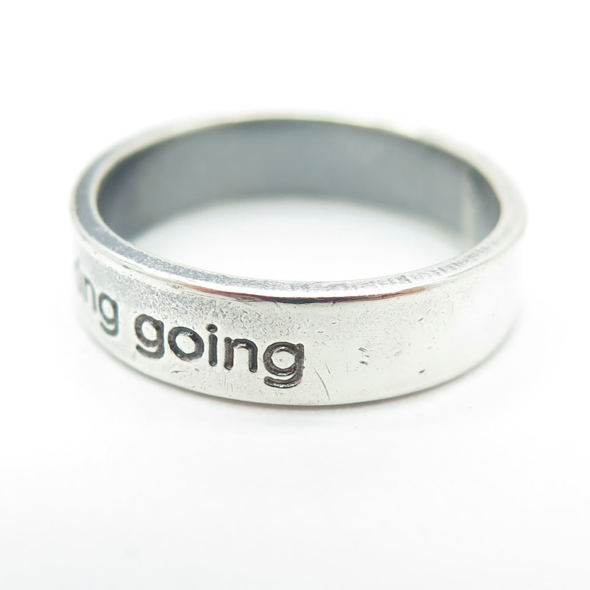 925 Sterling Silver Vintage "Keep F.cking Going" Oxidized Band Ring Size 6.5