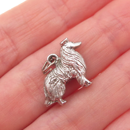 925 Sterling Silver Vintage Border Collie Dog 3D Mini Charm Pendant