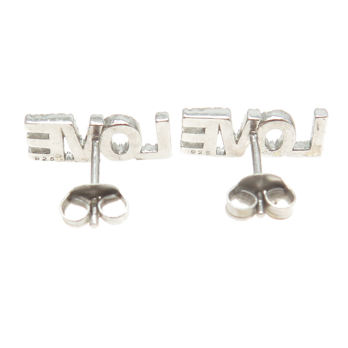 925 Sterling Silver Round-Cut C Z "LOVE" Stud Earrings