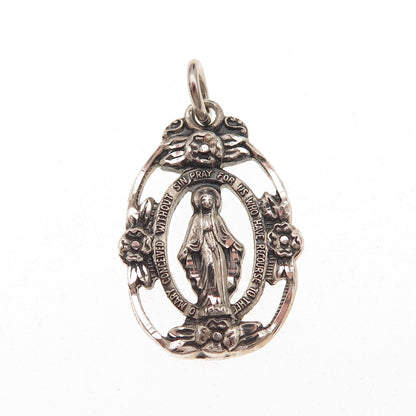Creed 925 Sterling Silver Antique Art Deco St. Mary Miraculous Charm Pendant