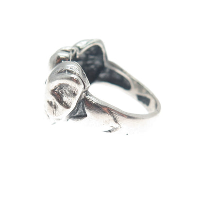 925 Sterling Silver Vintage Dolphin Couple & Heart Oxidized Ring Size 6