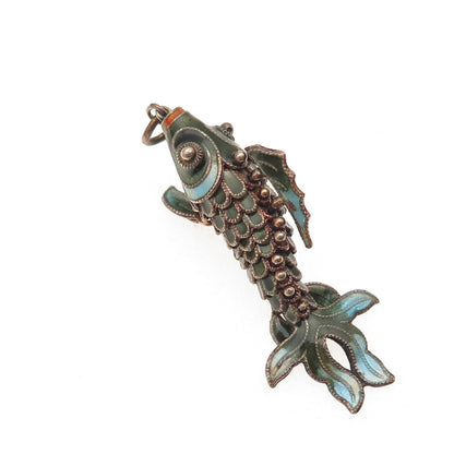 925 Sterling Silver Antique Art Deco Enamel Koi Fish Articulated Charm Pendant