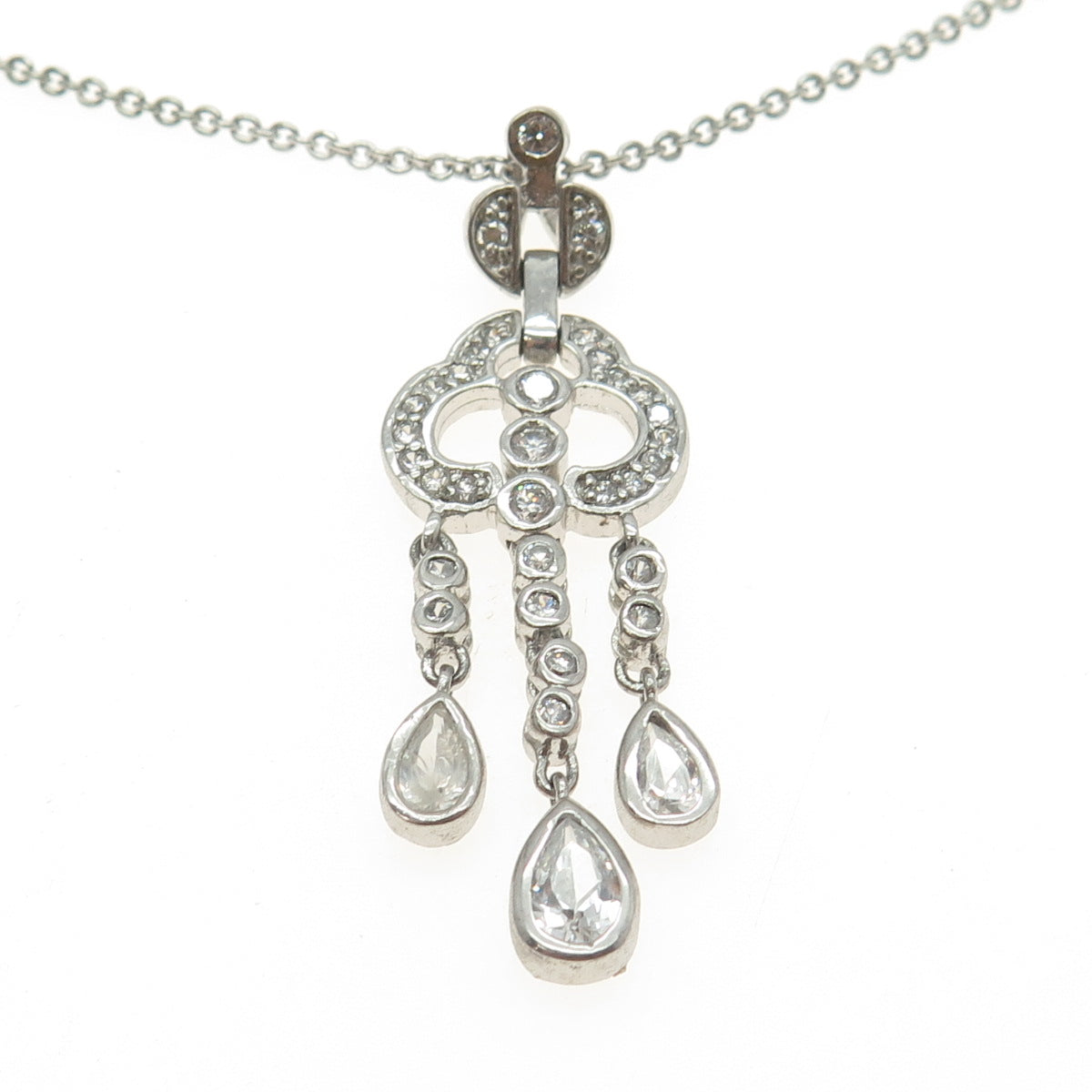 925 Sterling Silver Pave C Z Rolo Chain Necklace 16"