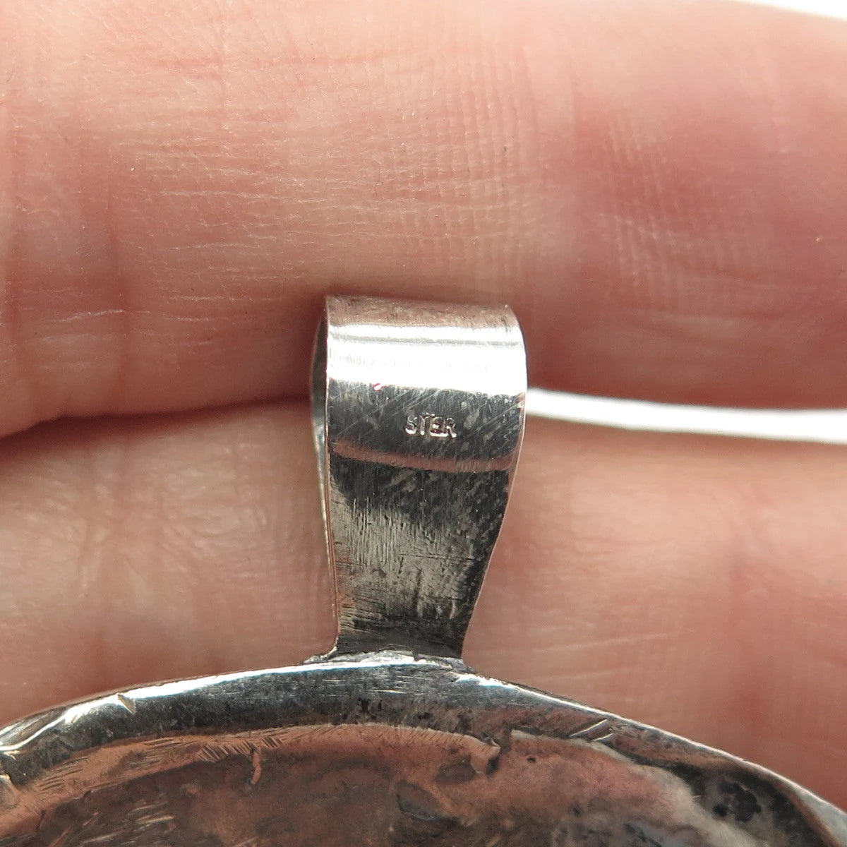 925 Sterling Silver Vintage Brutalist Modernist Large Round Pendant