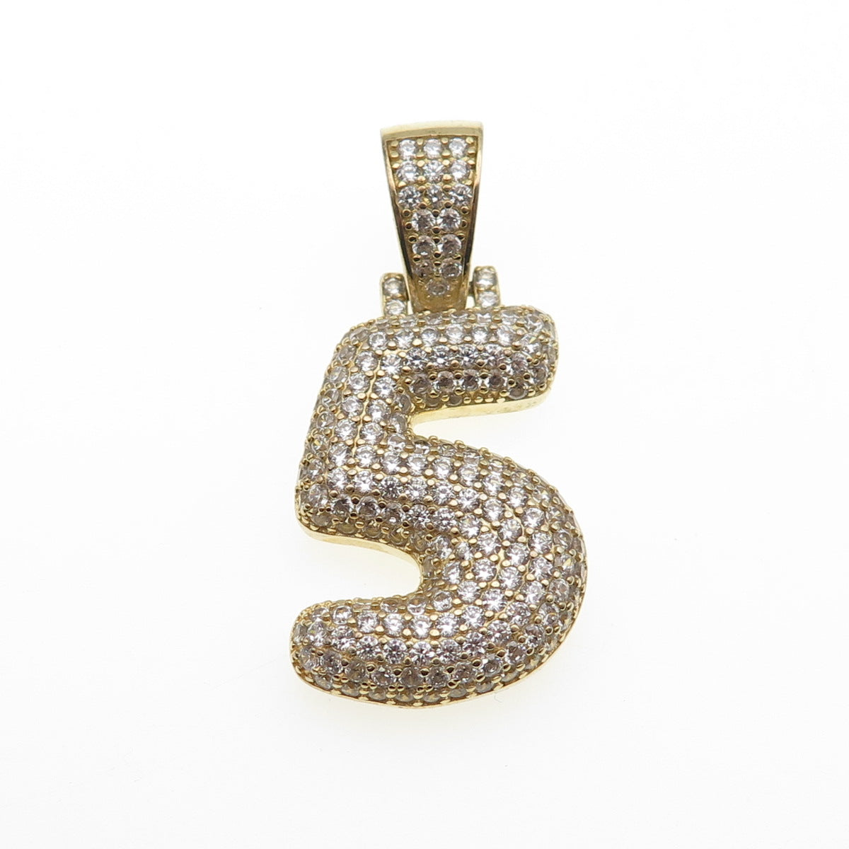 925 Sterling Silver Gold Plated Round-Cut C Z Number 5 Lucky Pendant