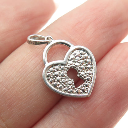 925 Sterling Silver Real Diamond Heart Lock Pendant