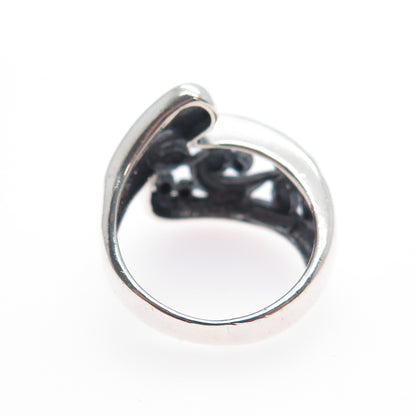 SX SALLY C 925 Sterling Silver Vintage Modernist Swirl Heart Ring Size 6.25