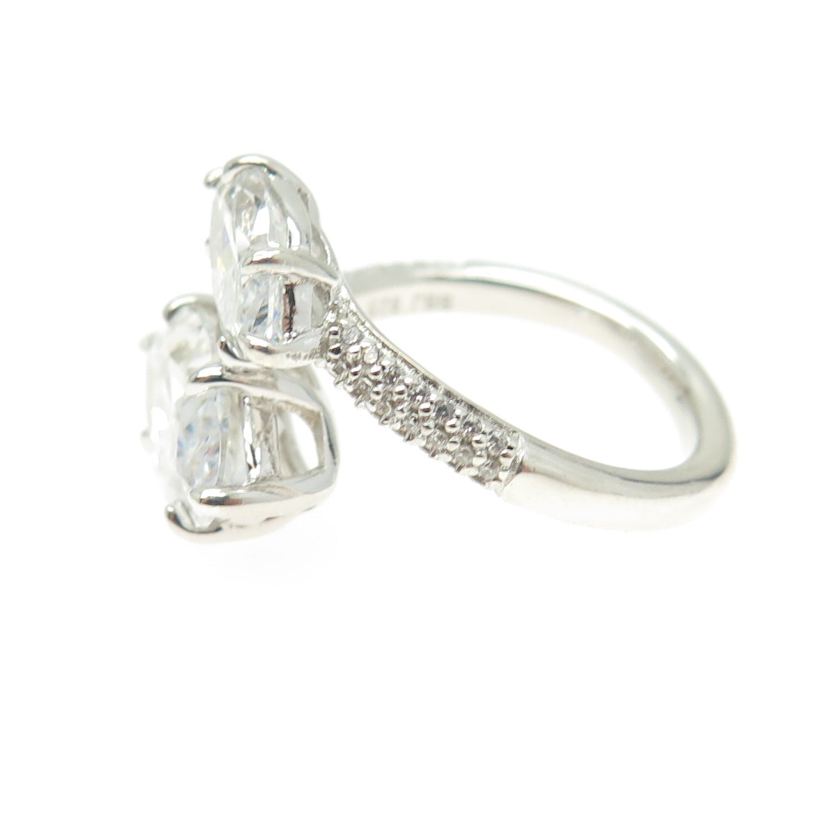 925 Sterling Silver Marquise-Cut Shaped C Z Overlap Ring Size 6.5