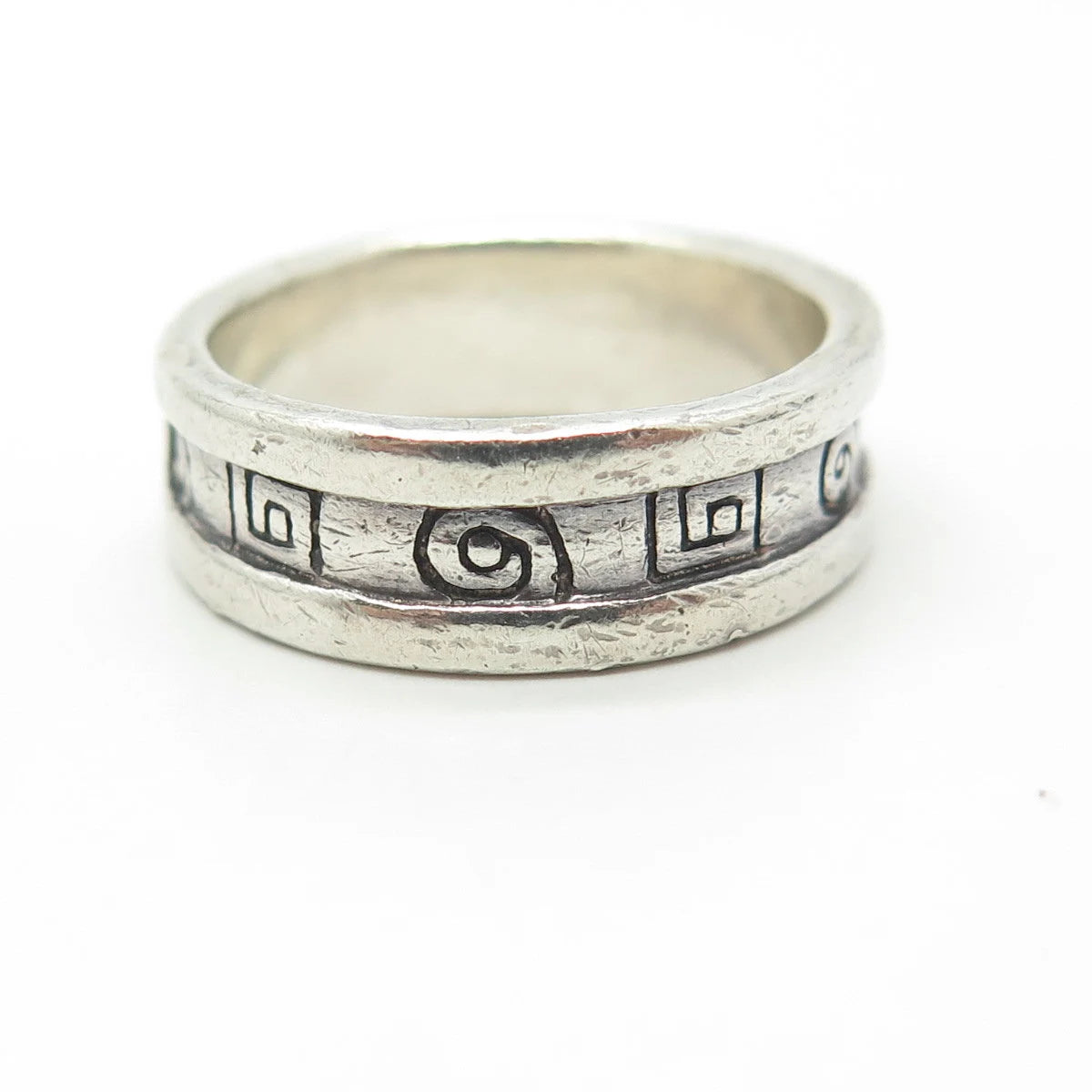 925 Sterling Silver Vintage Spiral Runic Viking Band Ring Size 7