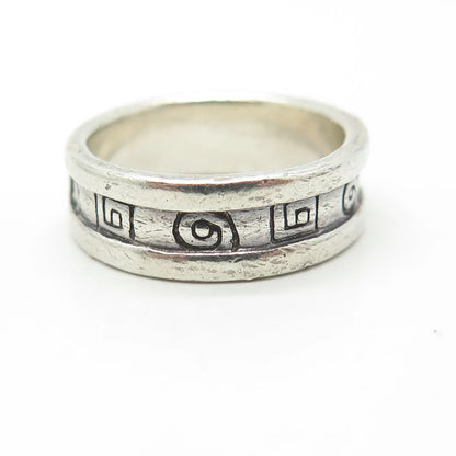 925 Sterling Silver Vintage Spiral Runic Viking Band Ring Size 7
