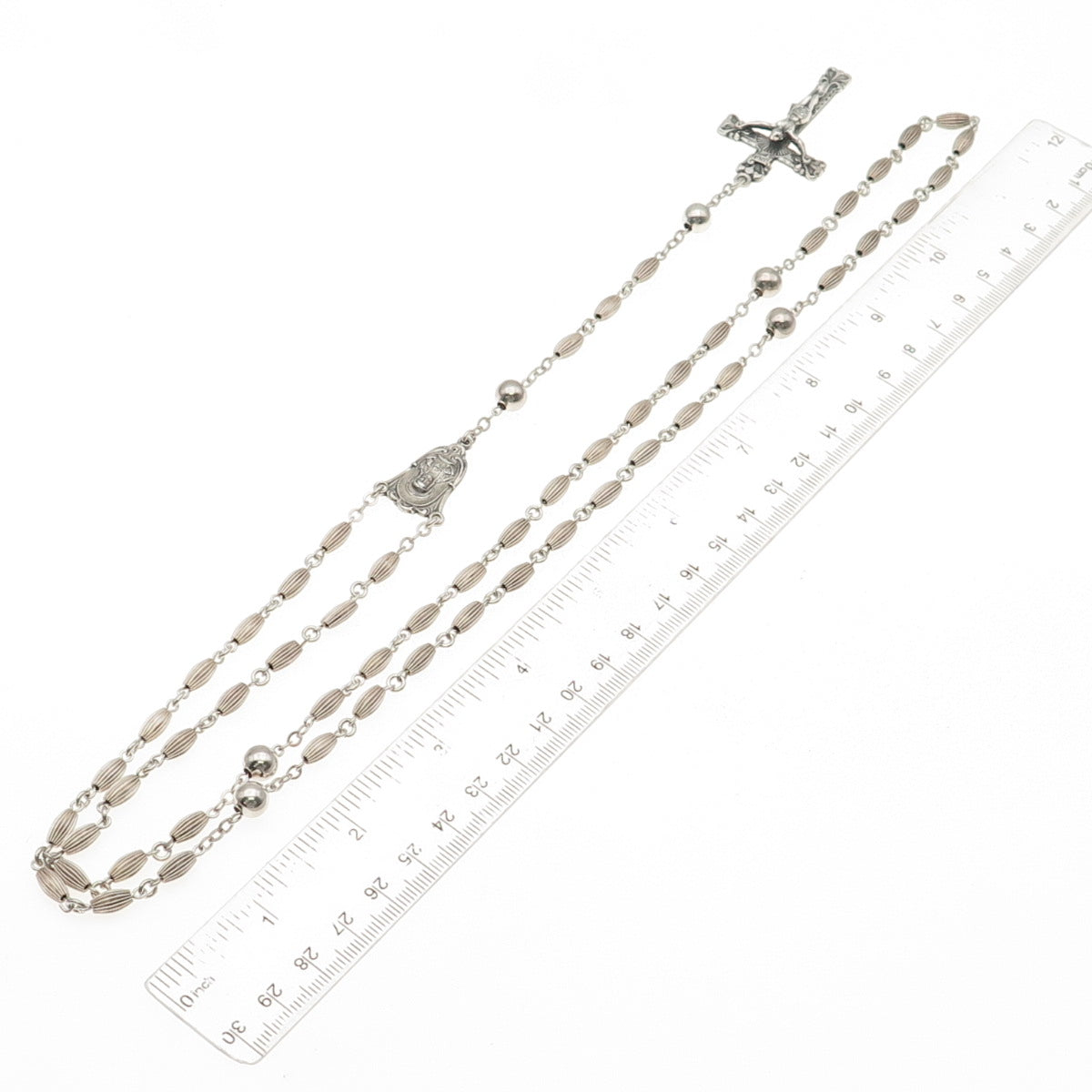 Creed 925 Sterling Silver Antique Art Deco Crucifix Cross Rosary Chain 32"