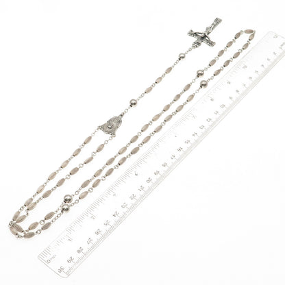 Creed 925 Sterling Silver Antique Art Deco Crucifix Cross Rosary Chain 32"