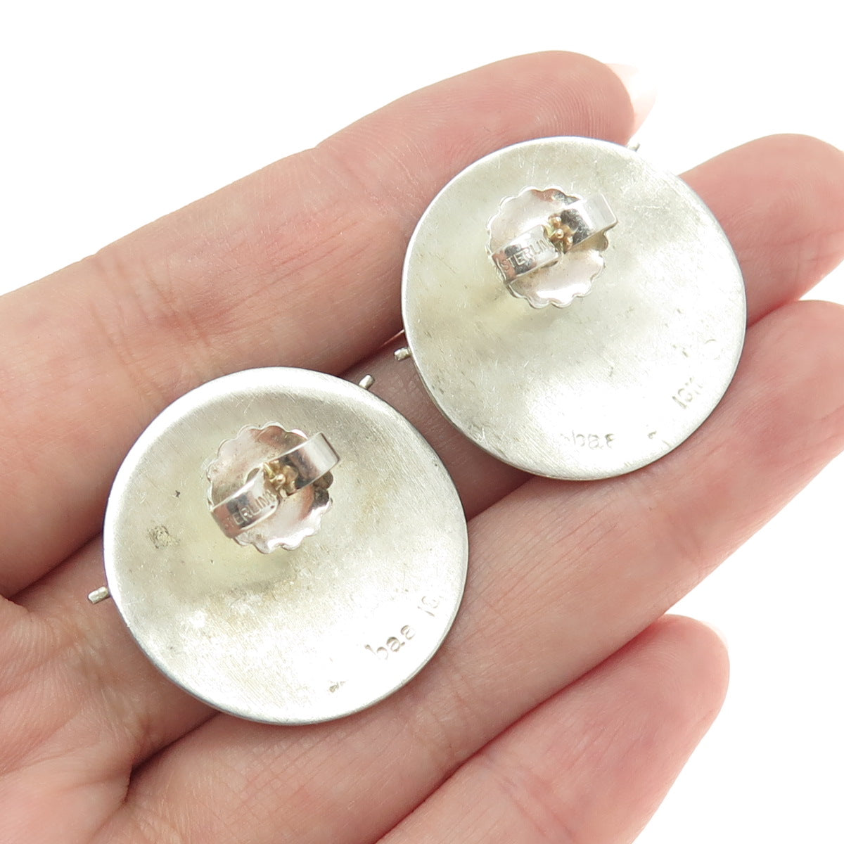 BAA 925 Sterling Silver & 18K Yellow Gold Vintage Modernist Disc Earrings