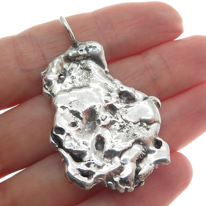925 Sterling Silver Vintage Real Aventurine Modernist Brutalist Oxidized Pendant