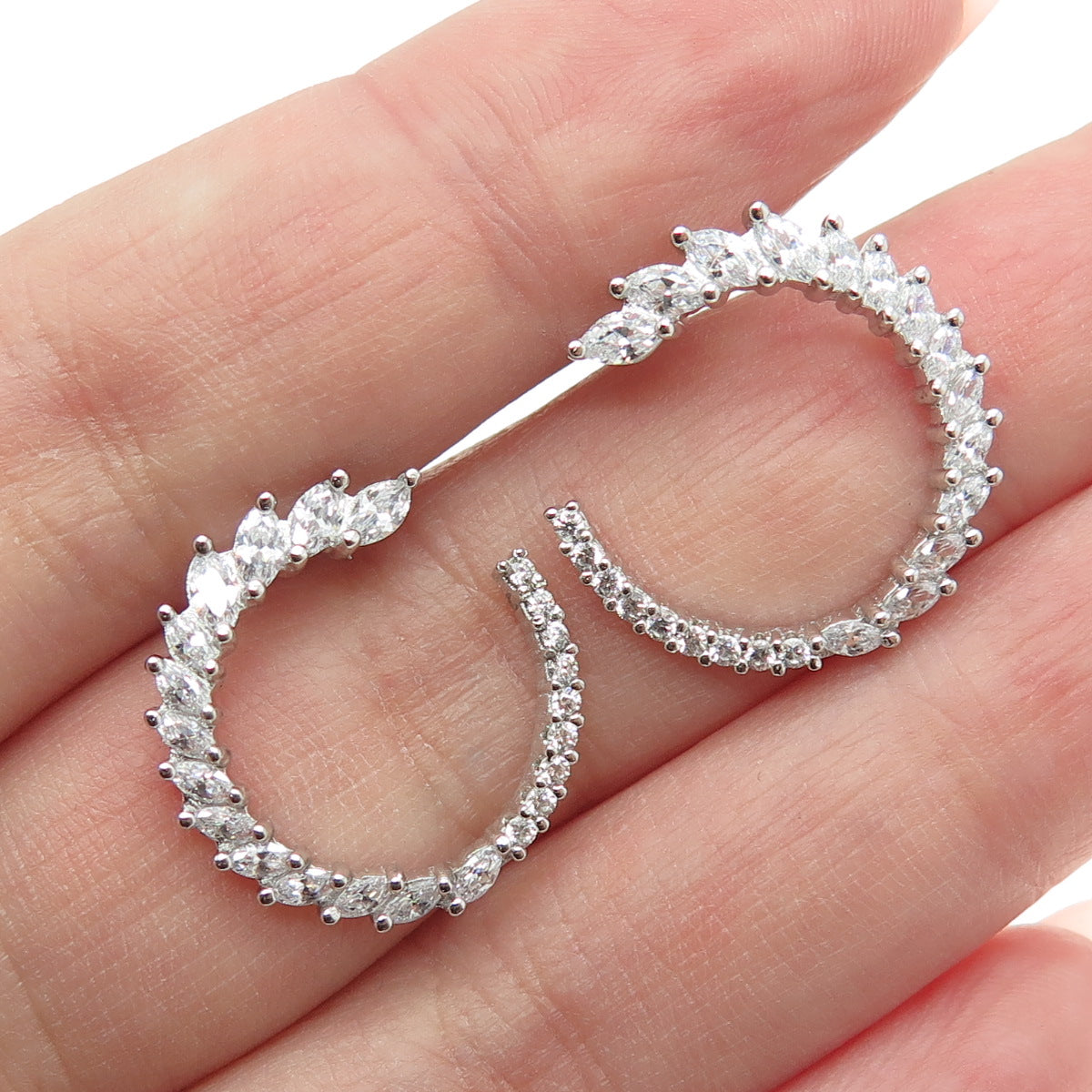 925 Sterling Silver Marquise & Round-Cut C Z Circle Earrings