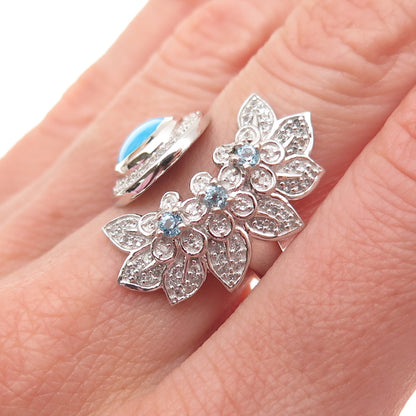 Chuck Clemency 925 Sterling Turquoise Blue White Topaz Adjustable Ring Size 7.75