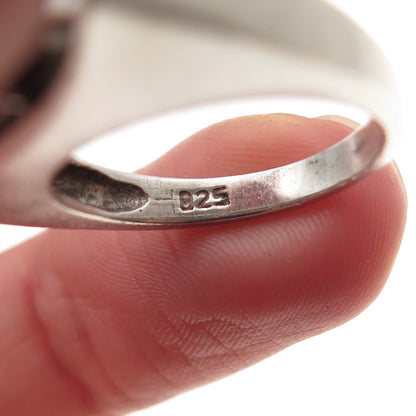 925 Sterling Silver Vintage Real Peridot Modernist Oxidized Ring Size 6