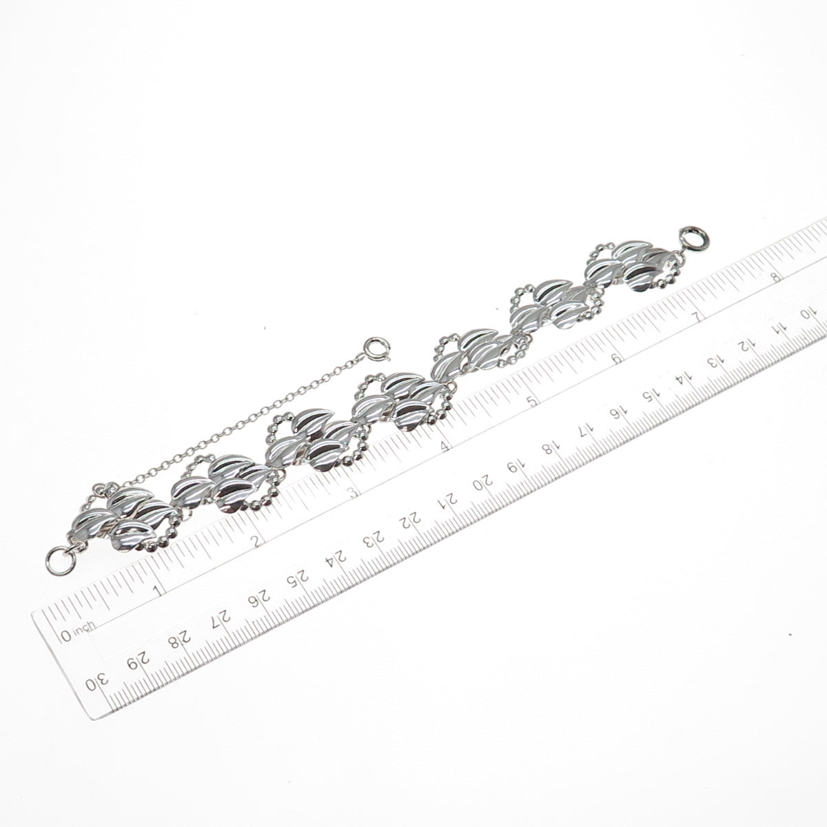 925 Sterling Silver Vintage Modernist Floral Leaf Link Bracelet 7.25"
