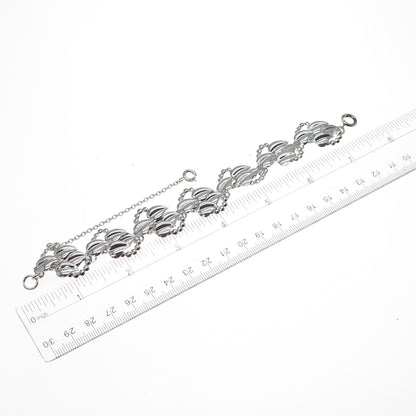 925 Sterling Silver Vintage Modernist Floral Leaf Link Bracelet 7.25"