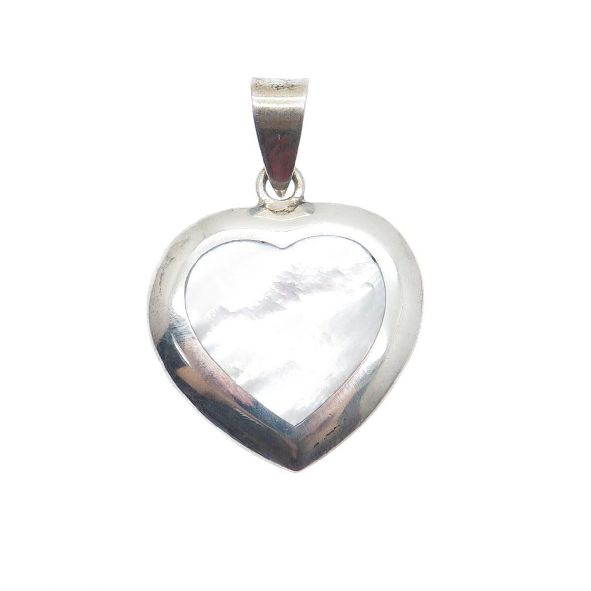 925 Sterling Silver Vintage Real Mother-of-Pearl Heart Charm Pendant