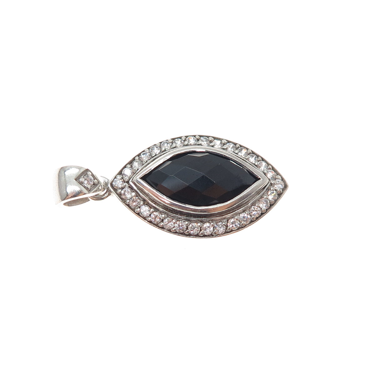 925 Sterling Silver Real Marquise-Cut Black Spinel & C Z Charm Pendant