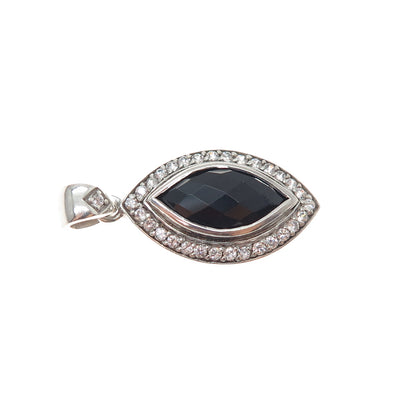 925 Sterling Silver Real Marquise-Cut Black Spinel & C Z Charm Pendant