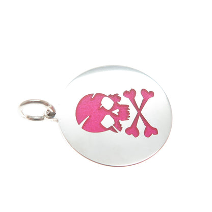 925 Sterling Silver Pink Enamel Skull & Crossed Bones Minimalist Charm Pendant