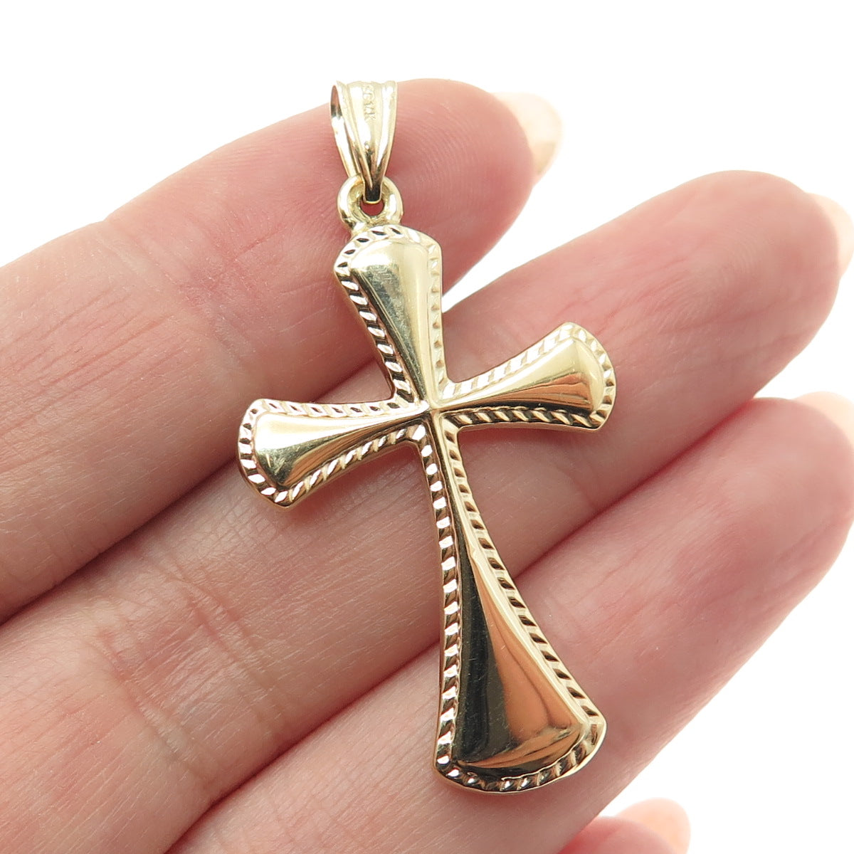 14K Yellow Gold Diamond-Cut Cross Religious Charm Pendant