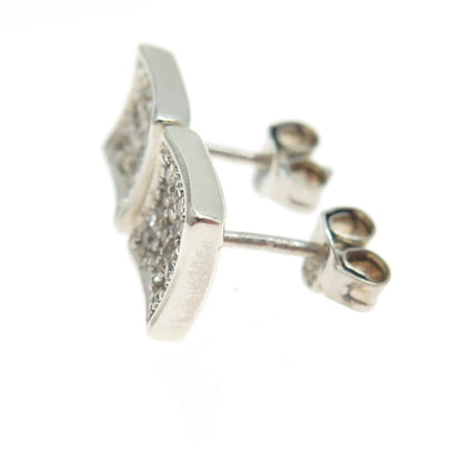 925 Sterling Silver Pave C Z Square Stud Earrings