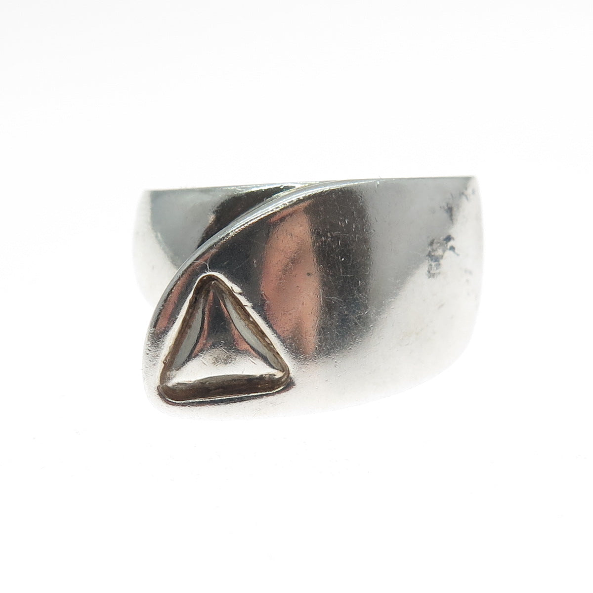 925 Sterling Silver Vintage Modernist Overlap Oxidized Ring Size 7