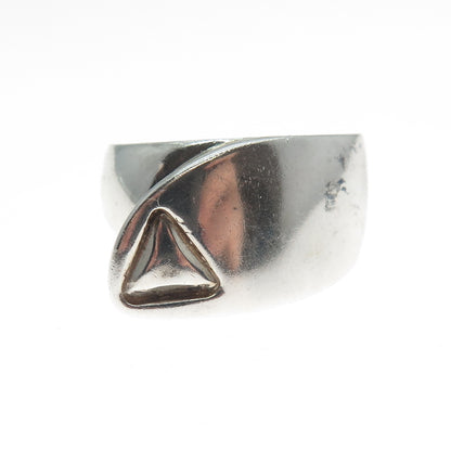 925 Sterling Silver Vintage Modernist Overlap Oxidized Ring Size 7