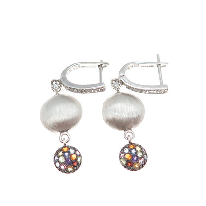 FADI 925 Sterling Silver Real Diamond & Multi-Color Gem Dangle Earrings