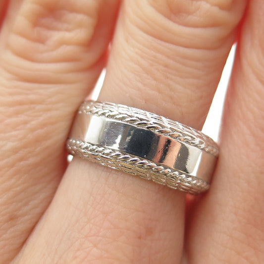 925 Sterling Silver Vintage Roped Band Ring Size 8.25