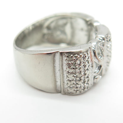 ROSS SIMONS 925 Sterling Silver Real White Diamond Accent Ornate Ring Size 7.25