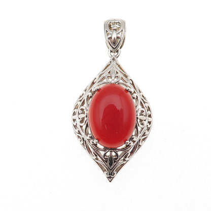 Chapal Zenray 925 Sterling Silver Vintage Real Carnelian Floral Pendant