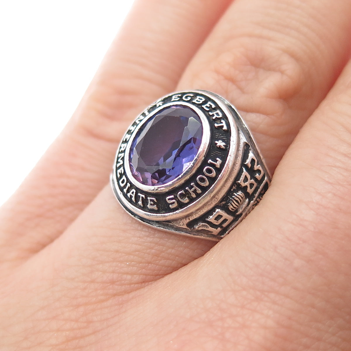 REED & CO. 925 Sterling Vintage 1983 Real Amethyst Egbert School Ring Size 6.75
