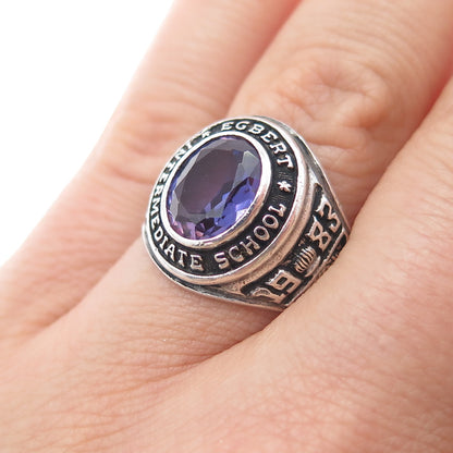 REED & CO. 925 Sterling Vintage 1983 Real Amethyst Egbert School Ring Size 6.75