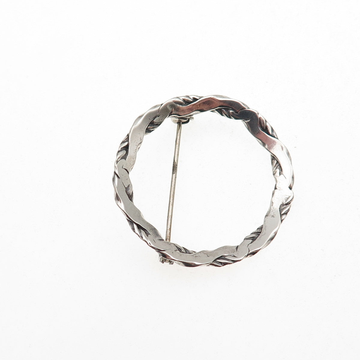 Beau 925 Sterling Silver Vintage Woven Circle of Life Oxidized Pin Brooch