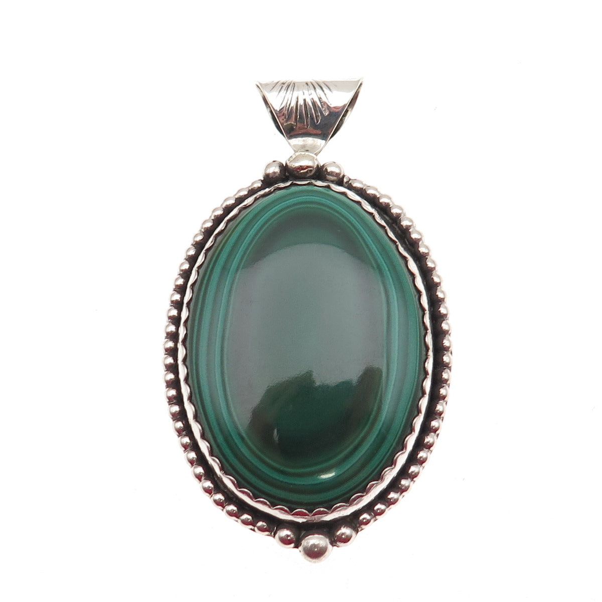 Stanley Bain Navajo Old Pawn Sterling Silver Vintage Malachite Tribal Pendant