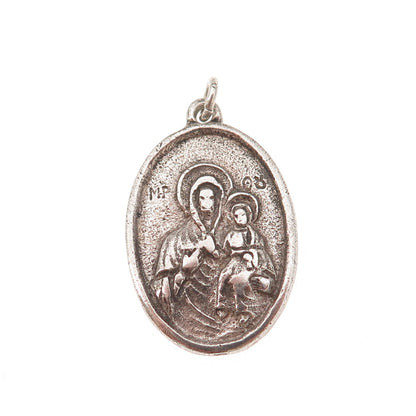 925 Sterling Silver Antique Art Deco Saint Anne Religious Medal Charm Pendant
