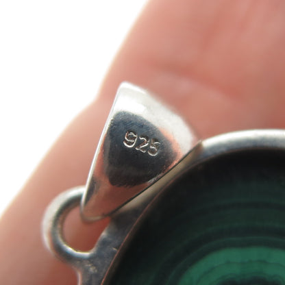925 Sterling Silver Vintage Real Malachite Modernist Charm Pendant