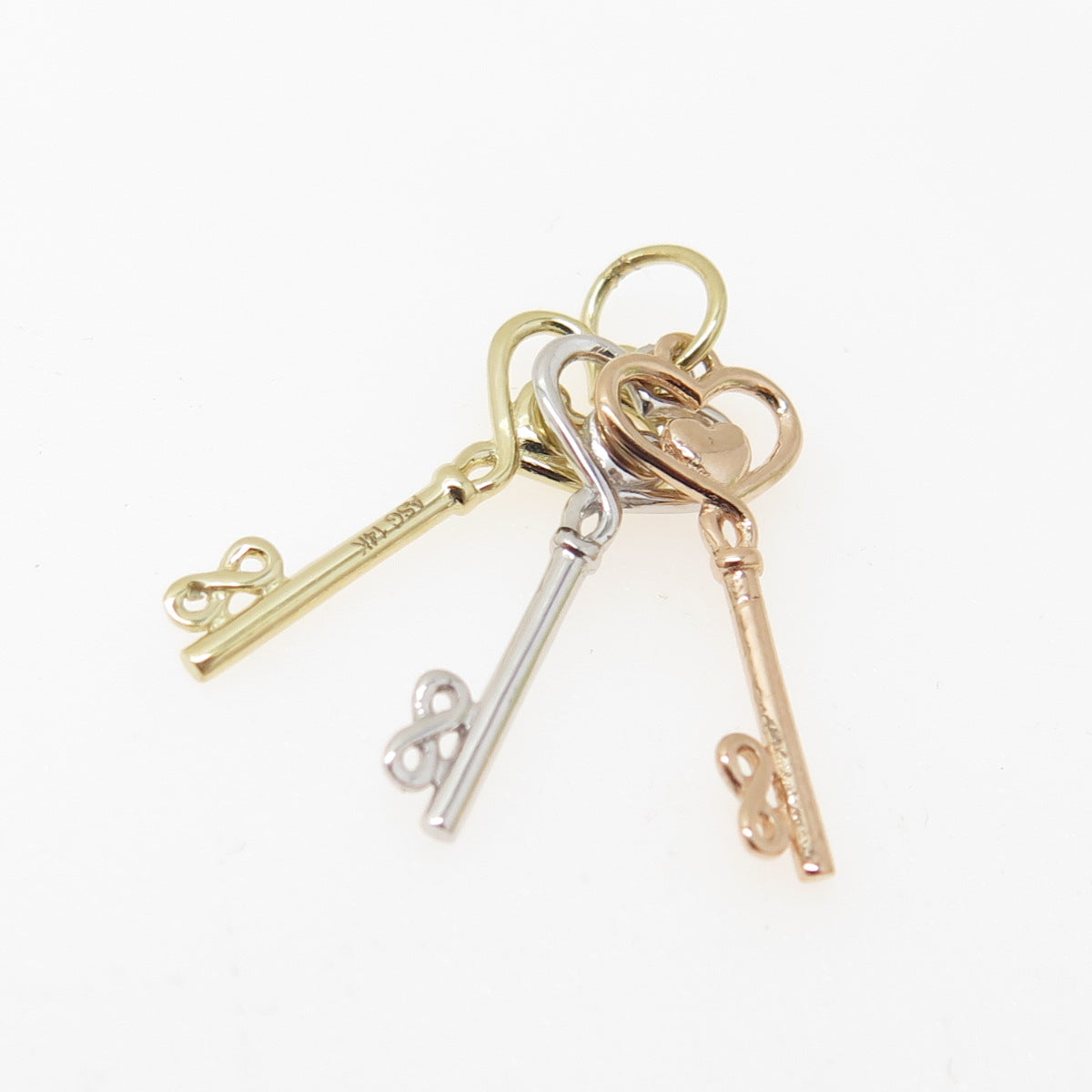 14K Yellow Rose & White Gold Heart Key Minimalist Multi-Charm Pendant
