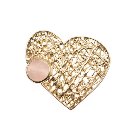 925 Sterling Silver Gold Plated Real Rose Quartz Modernist Heart Slide Pendant